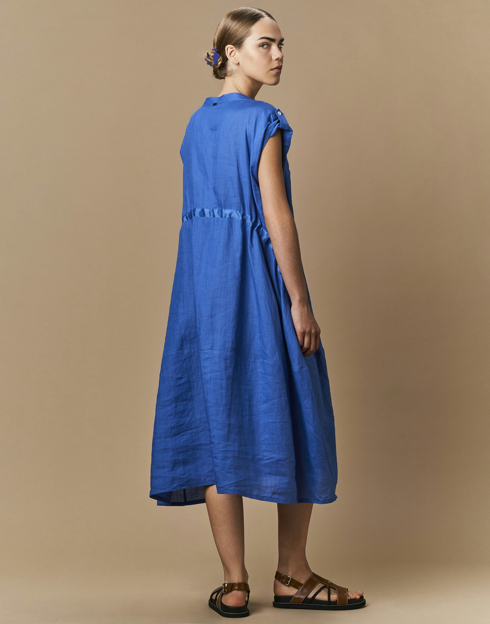 SUCCESSFUL Cerulean ramie dress with drawstring waist HIGH