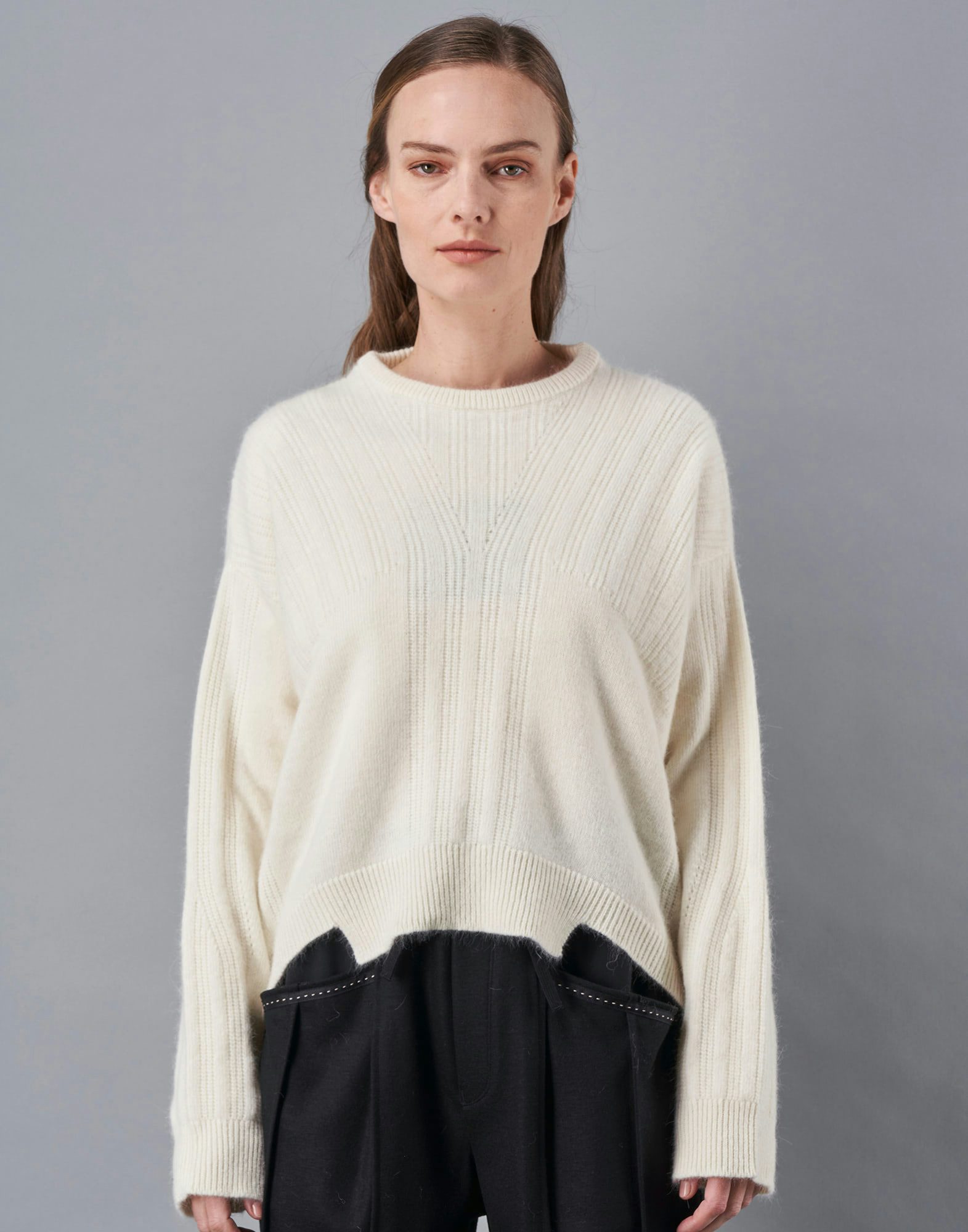REVERIE : Very wide sweater in cream angora and wool