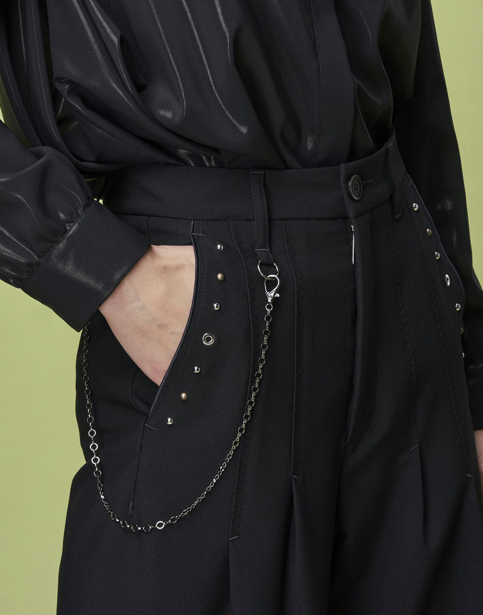 TENACITY : Wide leg pants with stud and eyelet decoration