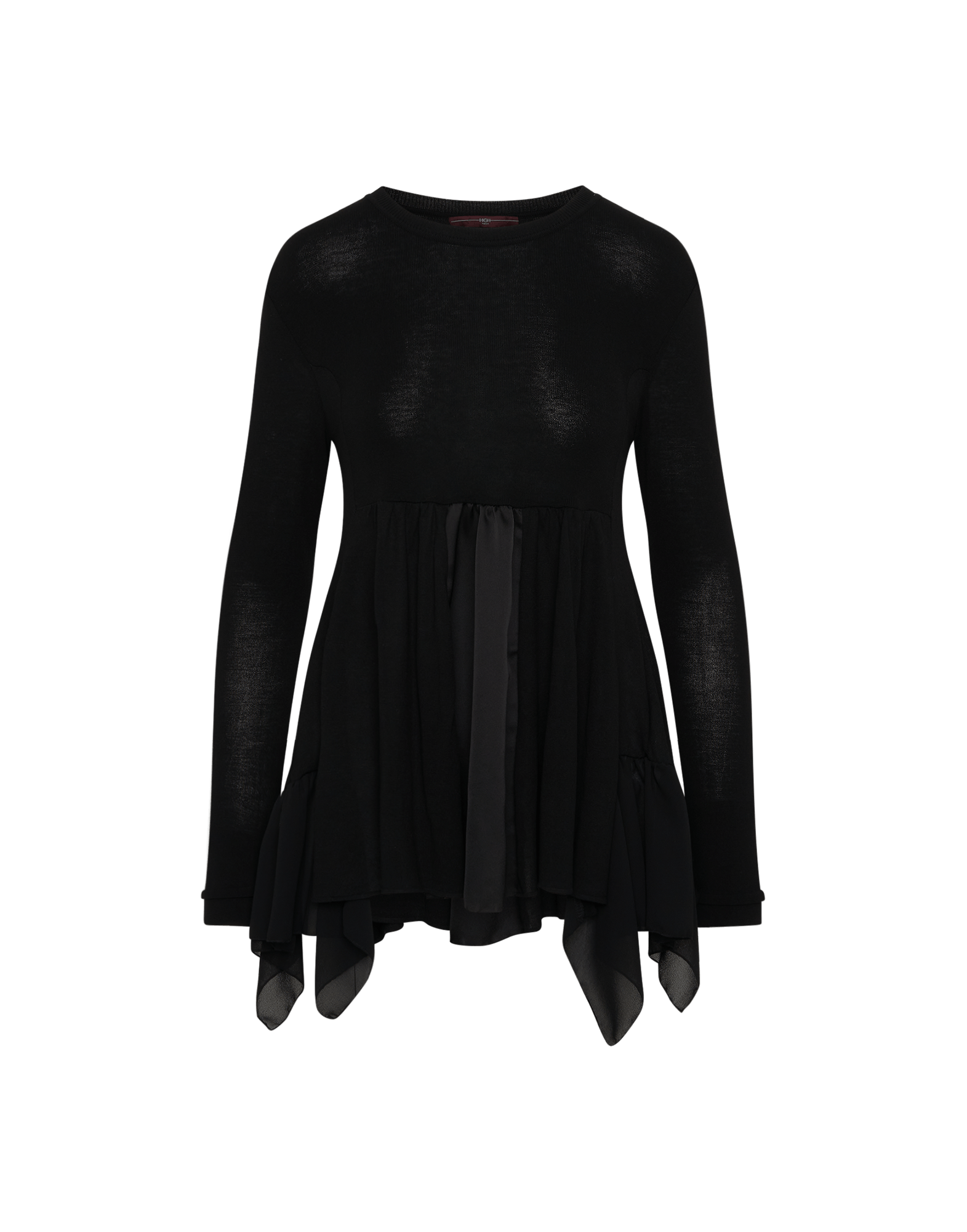 TOPSY-TURVY : Schwarzer Pullover mit Einsätzen aus Funktionssatin und  Zipfelsaum